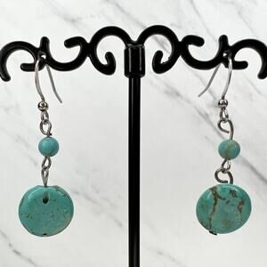 Silver Tone Faux Turquoise Dangle Drop Earrings Pierced Pair